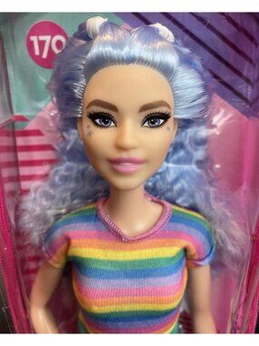 Mattel Barbie Fashionista Doll 170 Blue Hair Rainbow Top Black Skirt NIB Rare